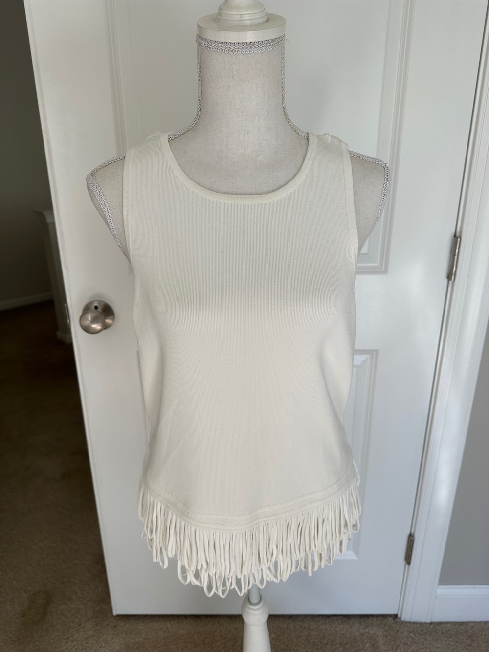 White House Black Market Cream Fringe Tank Top